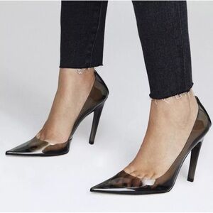 Good American CINDER-F*CKING-RELLA Pumps, Smoky clear point toe, Size 7